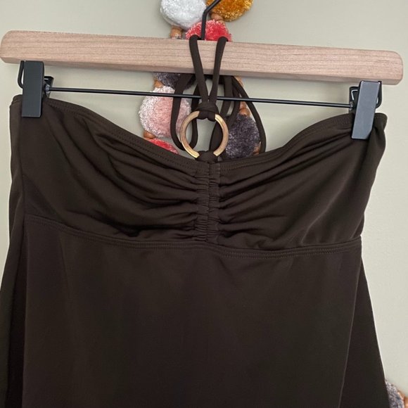 Vintage Y2K Brown Halter Ring Tie Dress - Picture 7 of 7